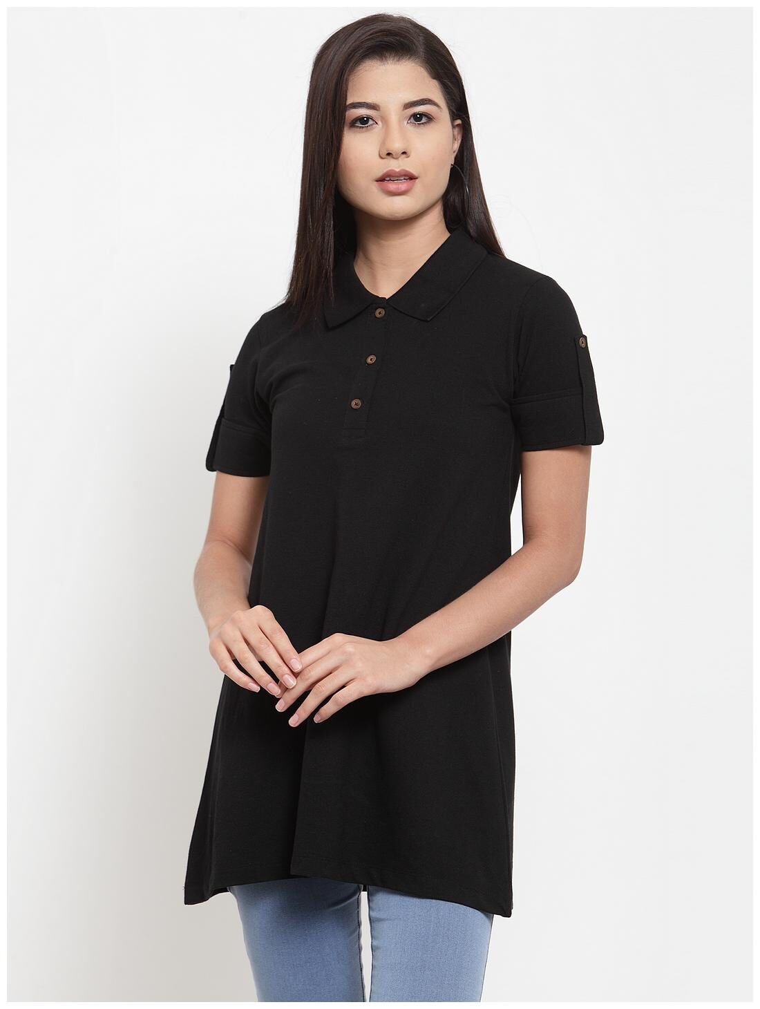 

Kalt Women Blended Solid Black Tunic