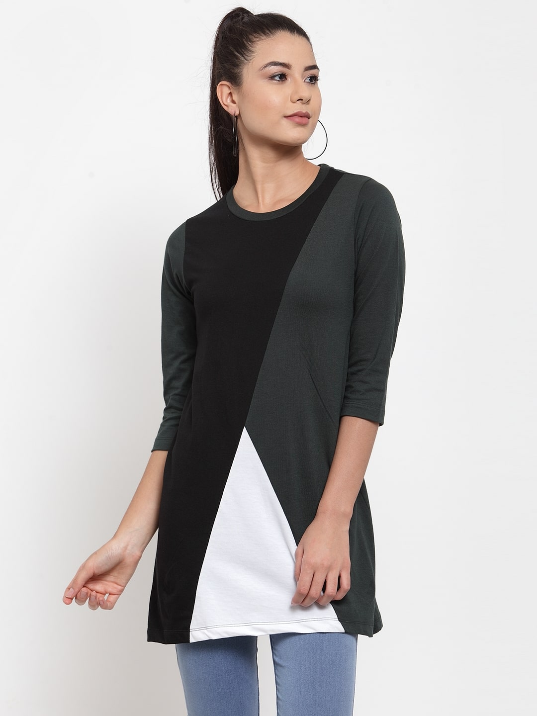 

Kalt Women Blended Colourblocked A Line Green