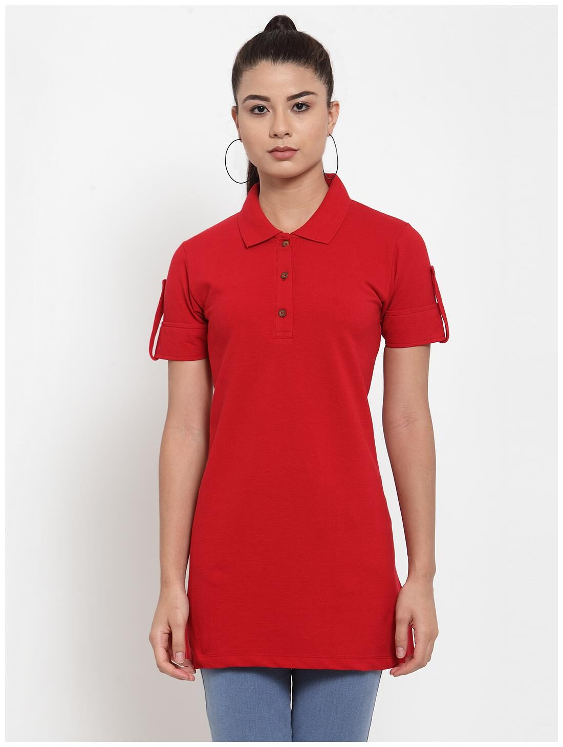 

Kalt Women Blended Solid Red Tunic