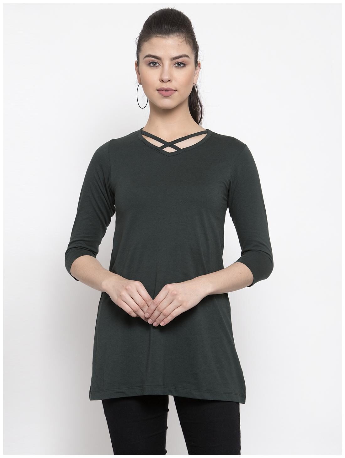 

Kalt Women Cotton Blend Regular Tunic -Green