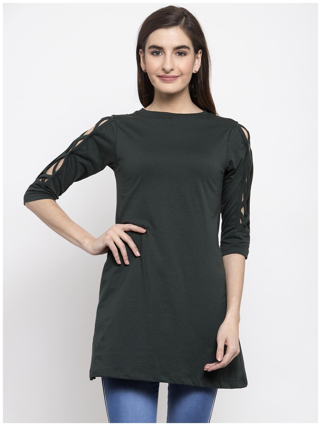 

Kalt Women Cotton Blend Regular Tunic -Green