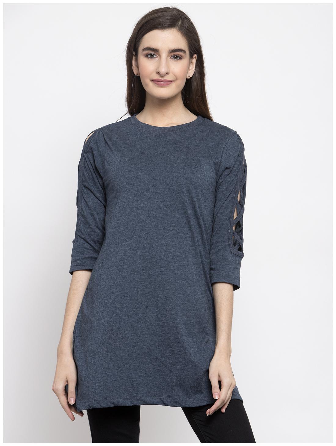 

Kalt Women Cotton Blend Regular Tunic -Blue