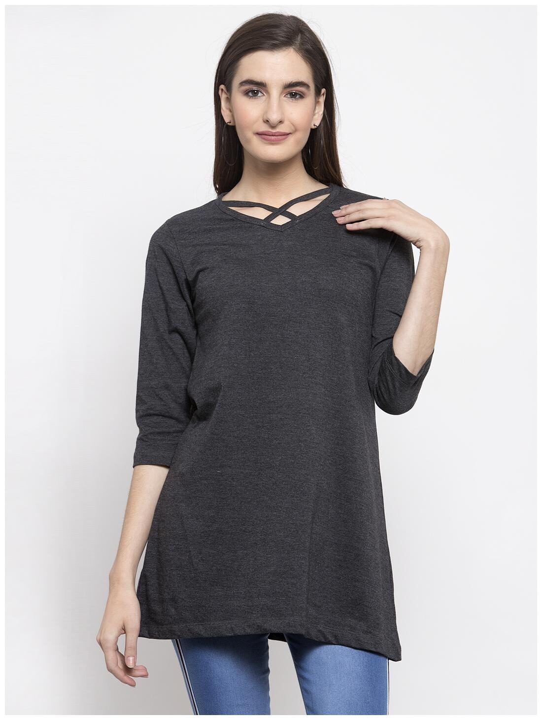 

Kalt Women Cotton Blend Regular Tunic -Grey