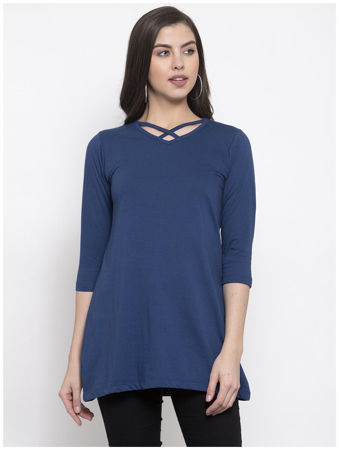 

Kalt Women Cotton Blend Regular Tunic -Blue