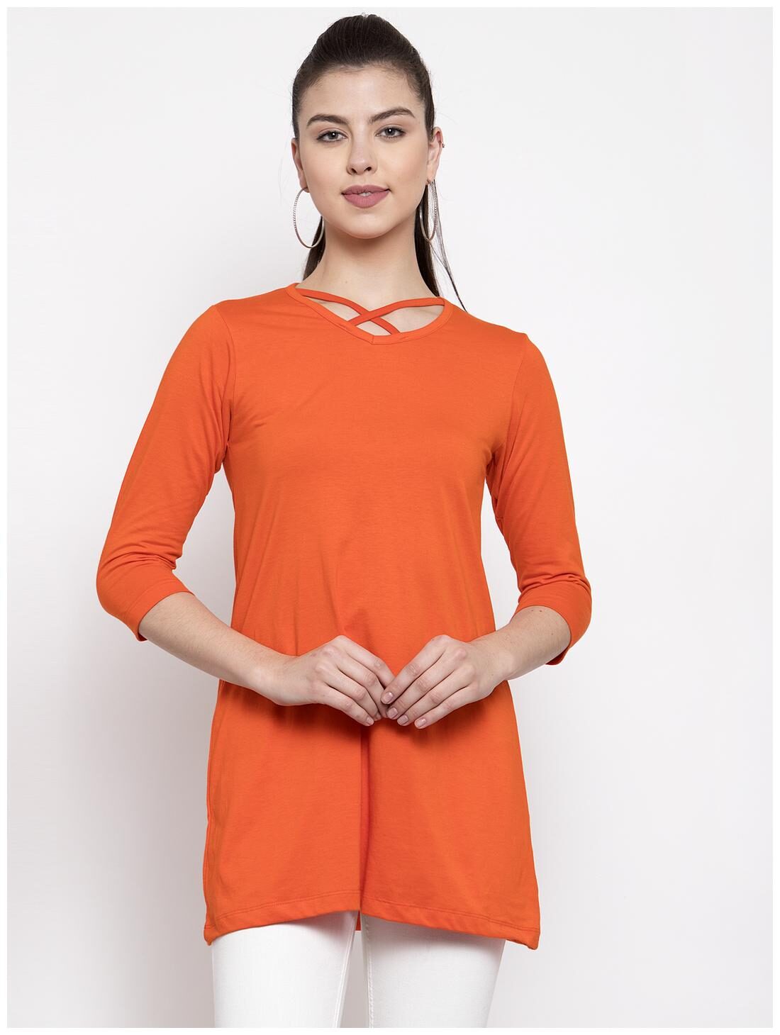 

Kalt Women Cotton Blend Regular Tunic -Orange