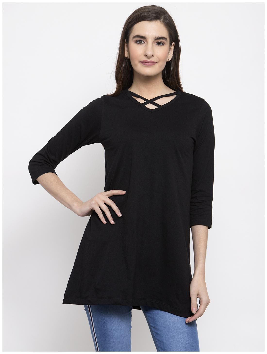 

Kalt Women Cotton Blend Regular Tunic -Black