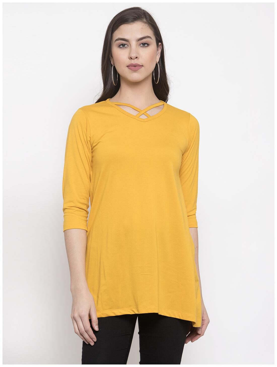 

Kalt Women Cotton Blend Regular Tunic -Yellow