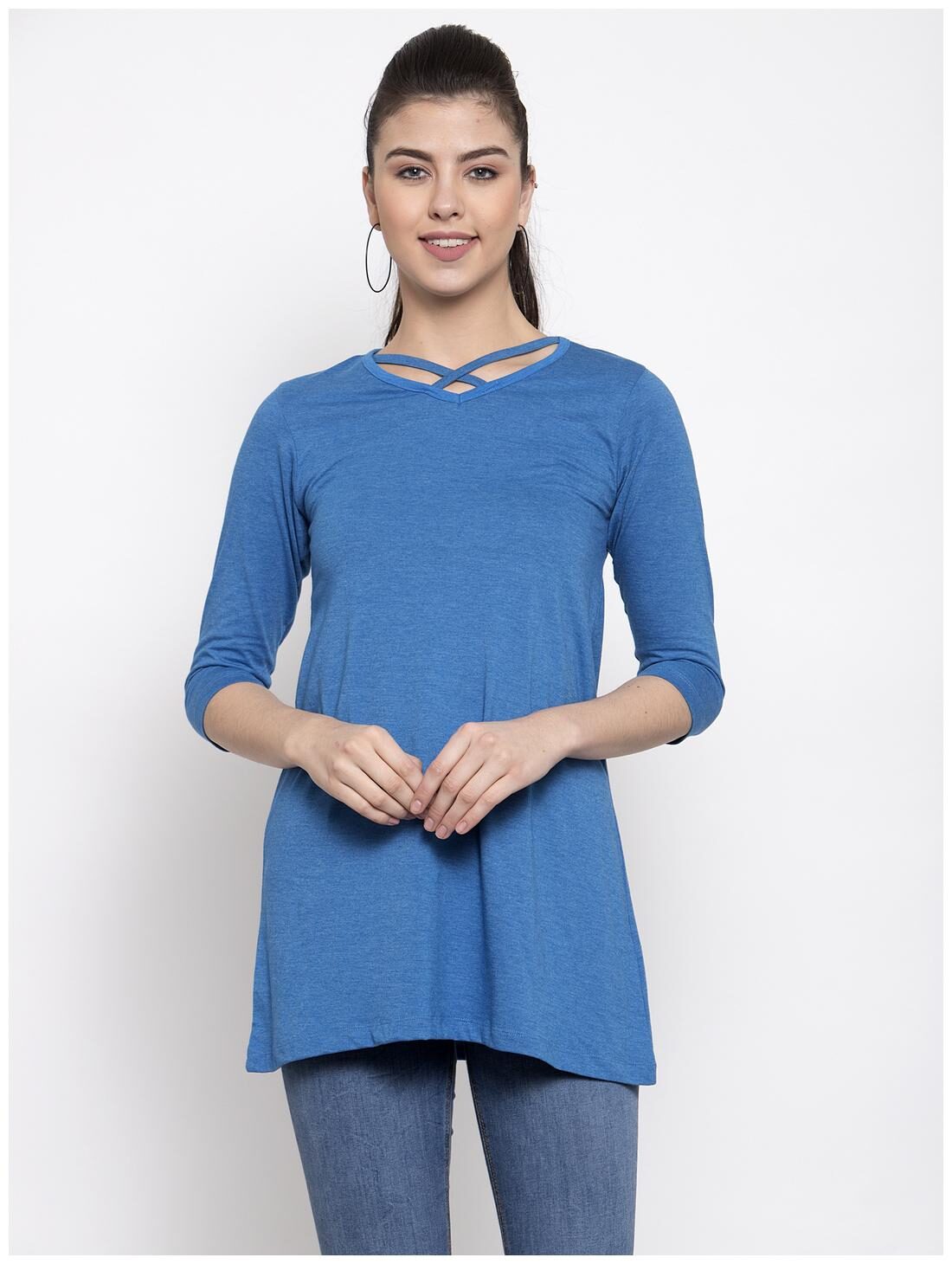 

Kalt Women Cotton Blend Regular Tunic -Blue