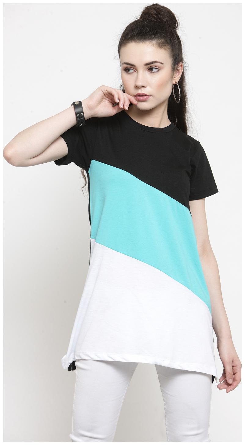 

Kalt Women Half Sleeves Round Neck Cotton Blend Tunic Multi