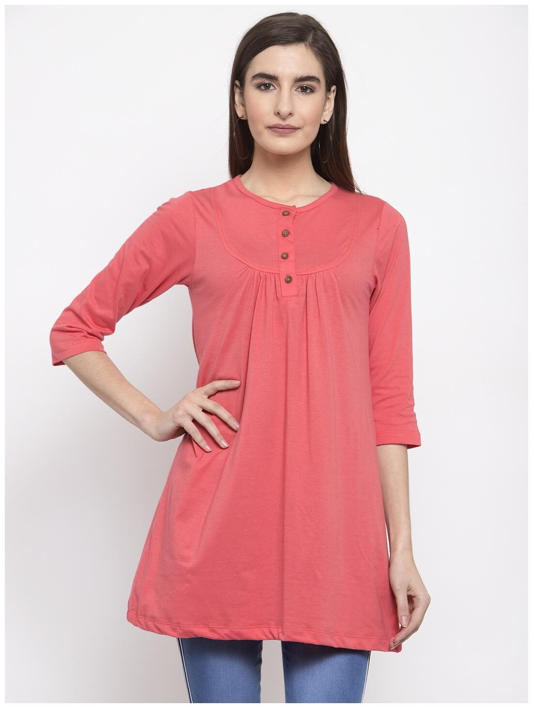 

Kalt Women Solid Regular tunic - Peach