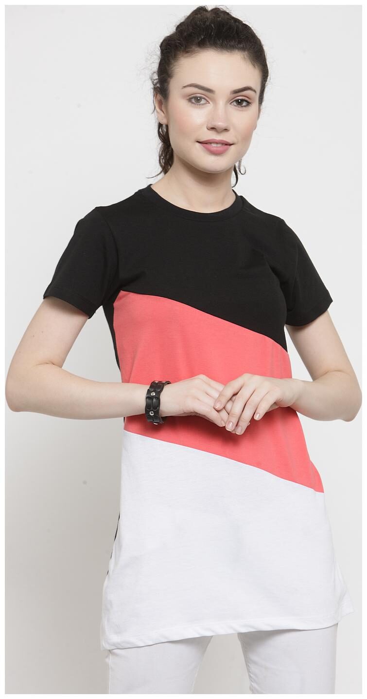

Kalt Women Half Sleeves Round Neck Cotton Blend Tunic Multi