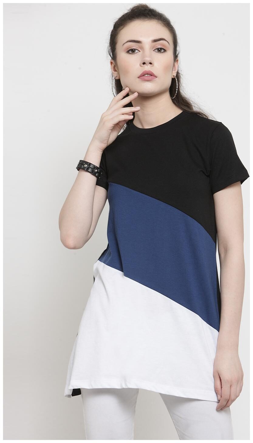 

Kalt Women Half Sleeves Round Neck Cotton Blend Tunic Multi