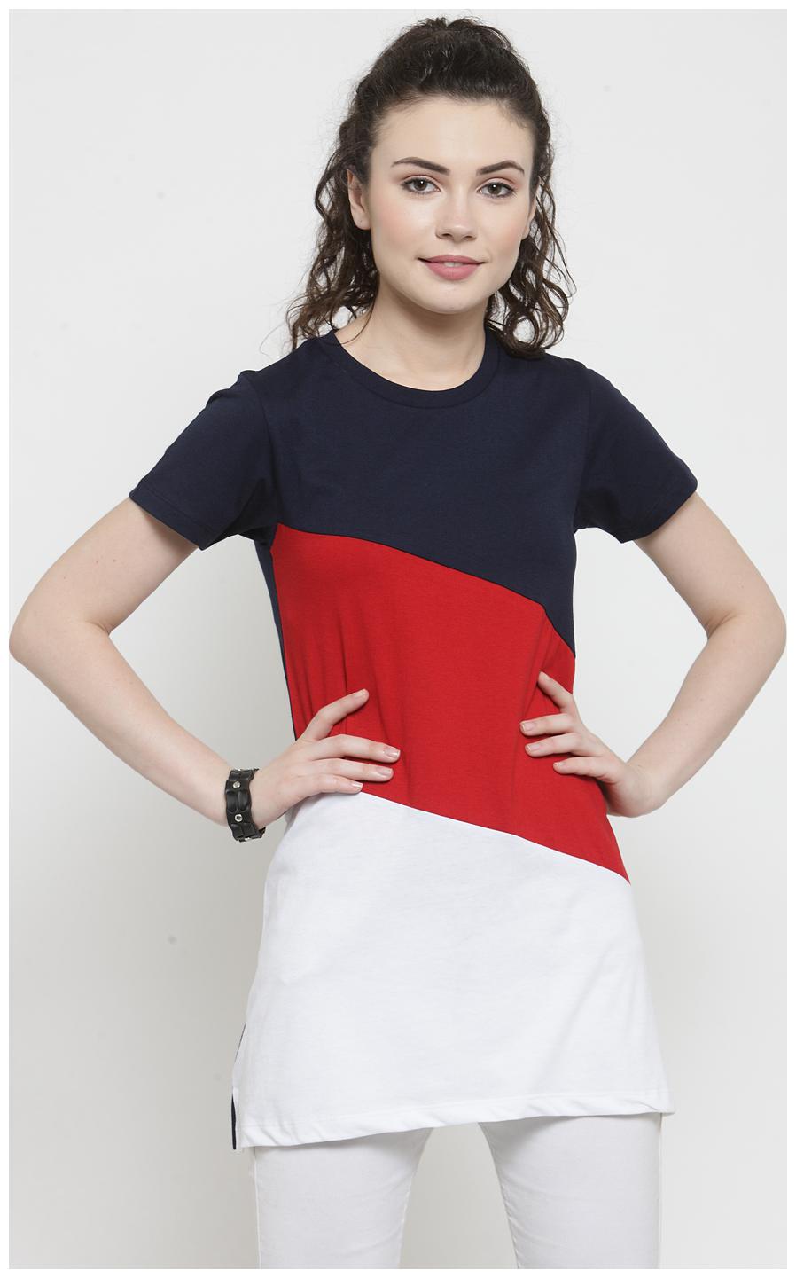 

Kalt Women Half Sleeves Round Neck Cotton Blend Tunic Multi
