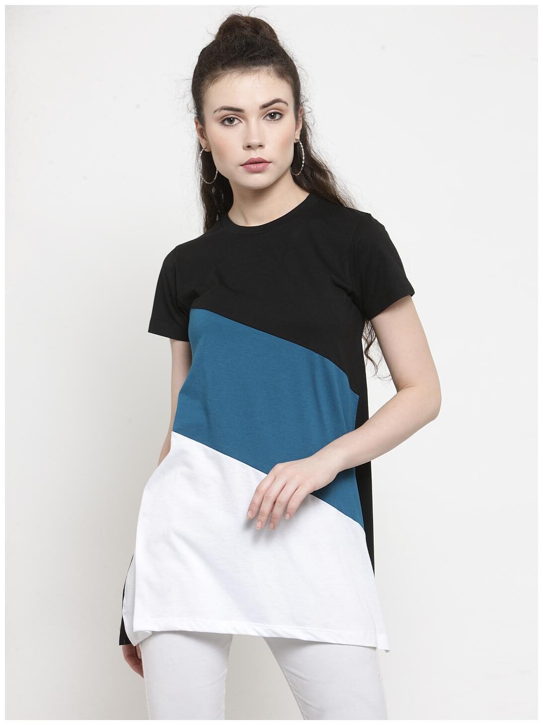 

Kalt Women Half Sleeves Round Neck Cotton Blend Tunic Multi