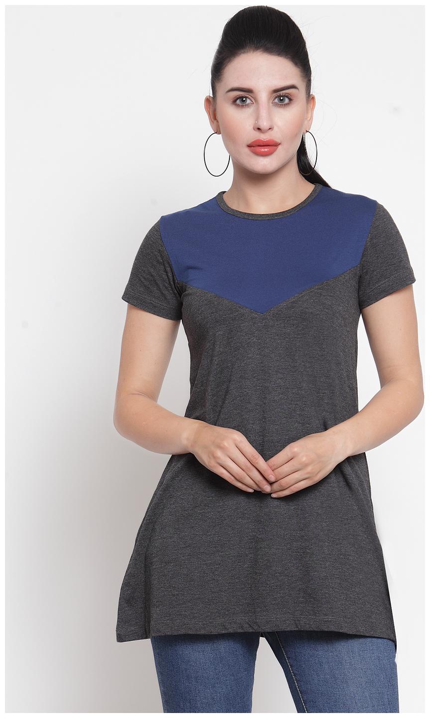 

Kalt Women Round Neck Half Sleeves Cotton Blend Tunic