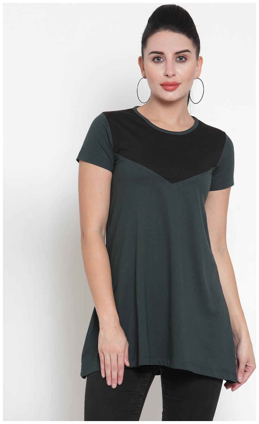 

Kalt Women Round Neck Half Sleeves Cotton Blend Tunic