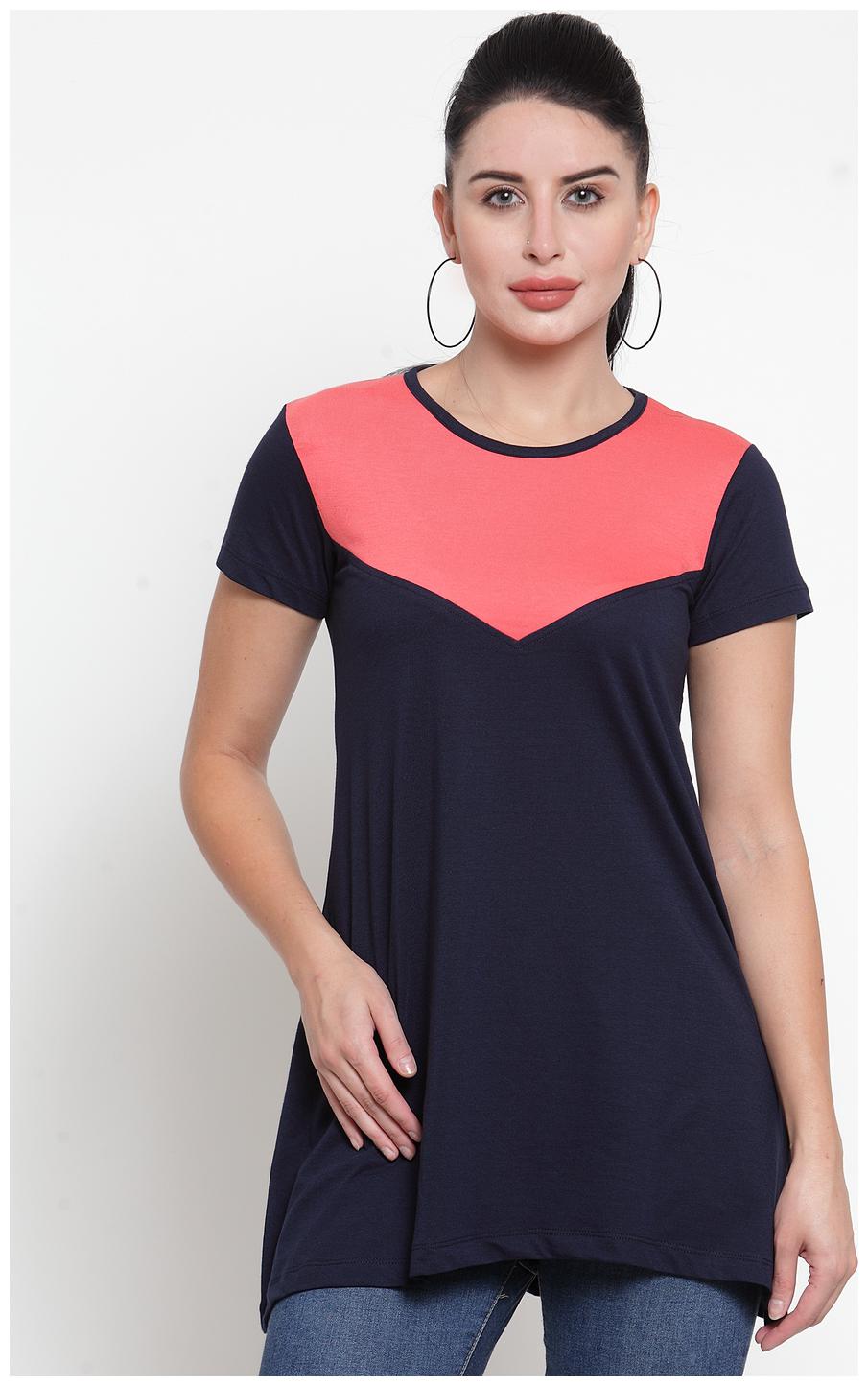 

Kalt Women Round Neck Half Sleeves Cotton Blend Tunic