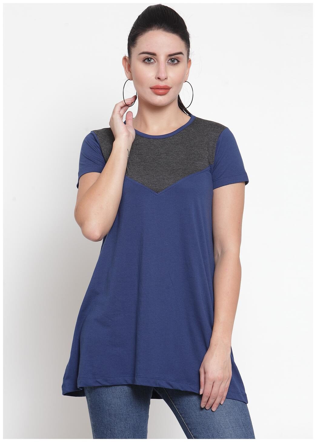 

Kalt Women Round Neck Half Sleeves Cotton Blend Tunic