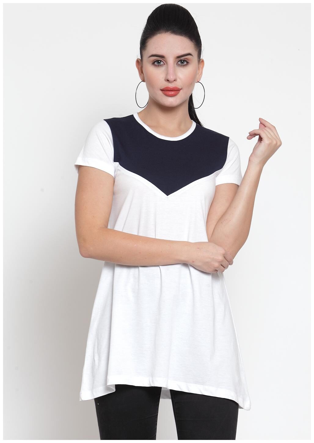 

Kalt Women Round Neck Half Sleeves Cotton Blend Tunic