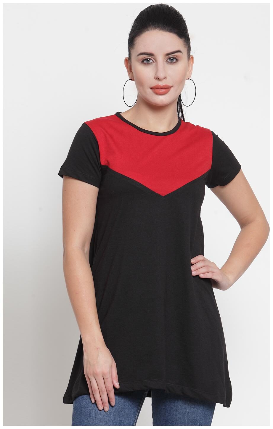 

Kalt Women Round Neck Half Sleeves Cotton Blend Tunic