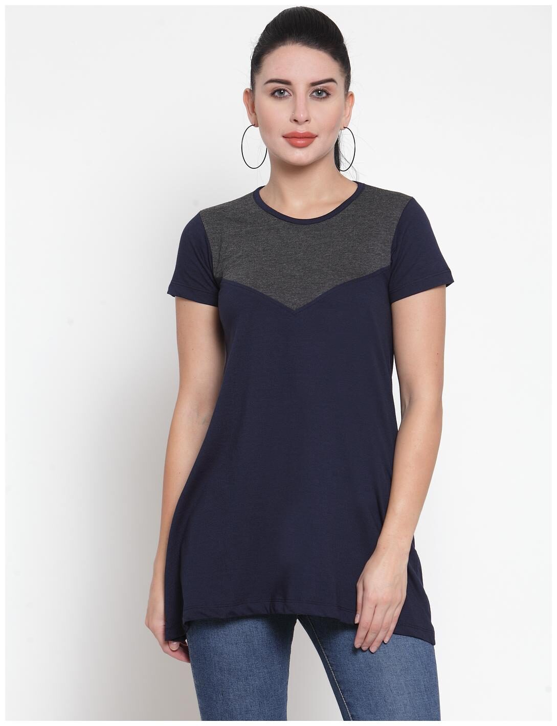 

Kalt Women Round Neck Half Sleeves Cotton Blend Tunic
