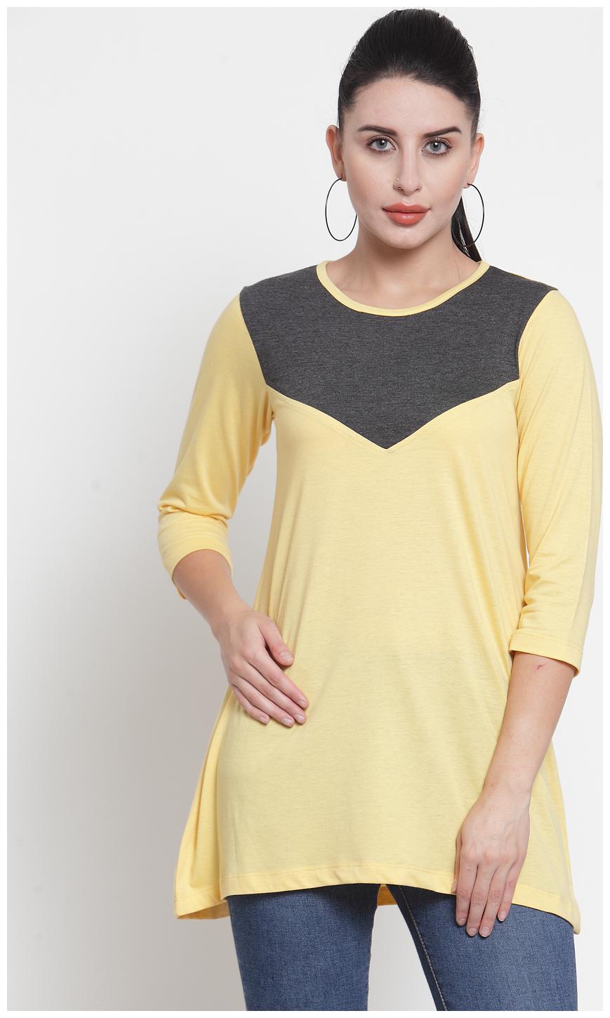 

Kalt Women Solid Regular tunic - Black Yellow