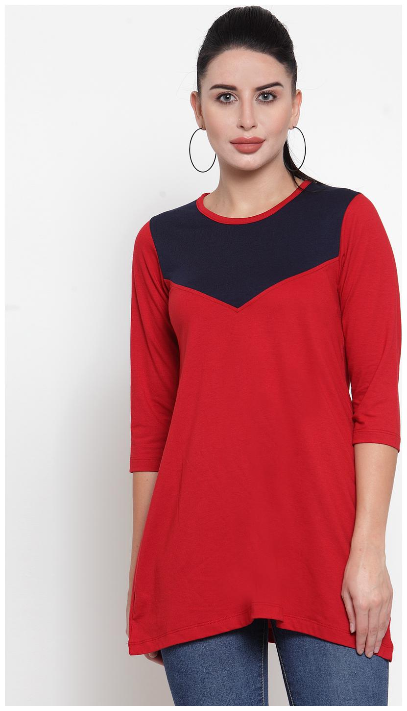 

Kalt Women Solid Regular tunic - Black Red