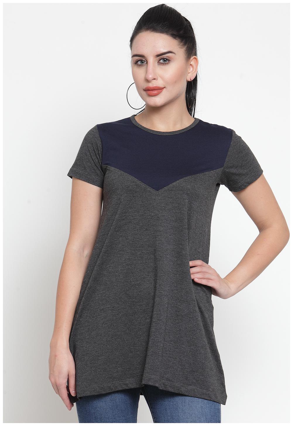 

Kalt Women Round Neck Half Sleeves Cotton Blend Tunic