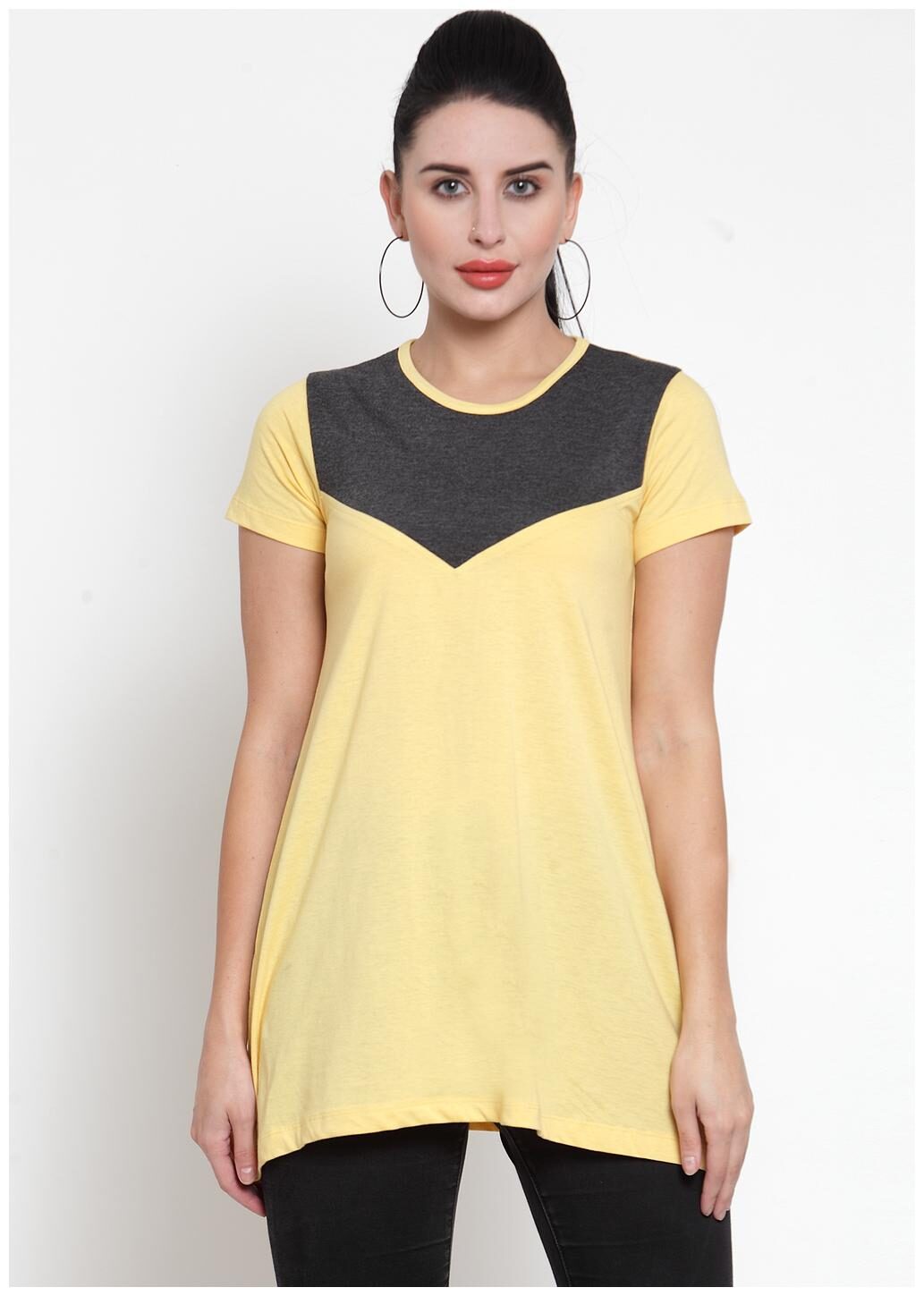 

Kalt Women Round Neck Half Sleeves Cotton Blend Tunic