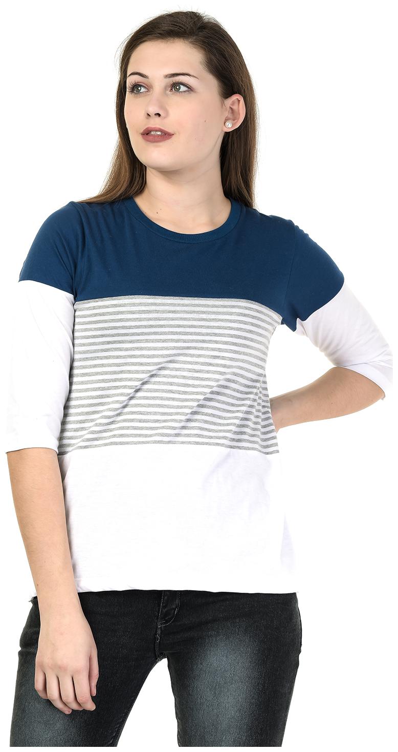 

Kalt Women Blue Regular fit Round neck Cotton Blended T shirt
