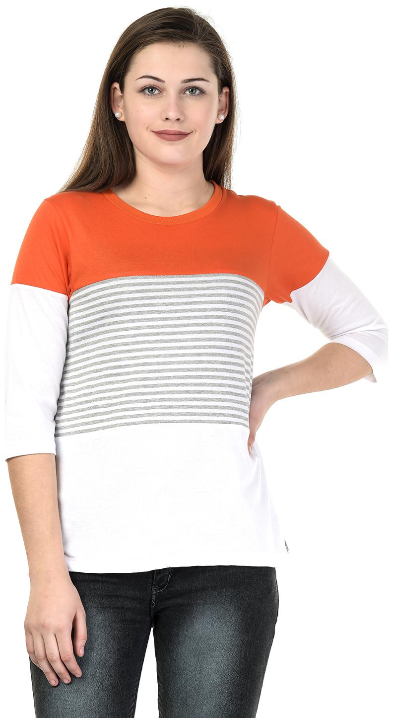 

Kalt Women Orange Regular fit Round neck Cotton Blended T shirt