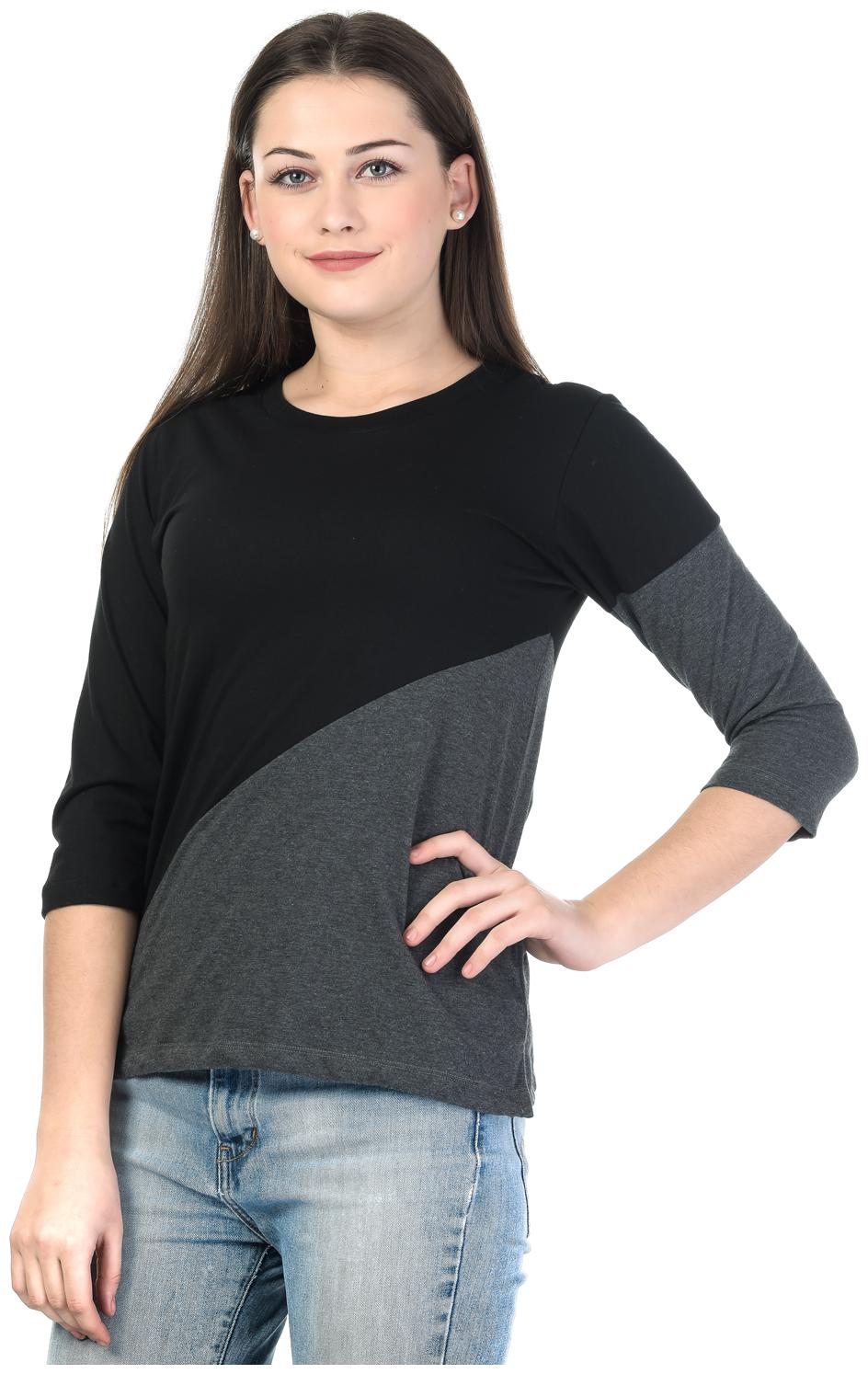

Kalt Women Grey Regular fit Round neck Cotton Blended T shirt