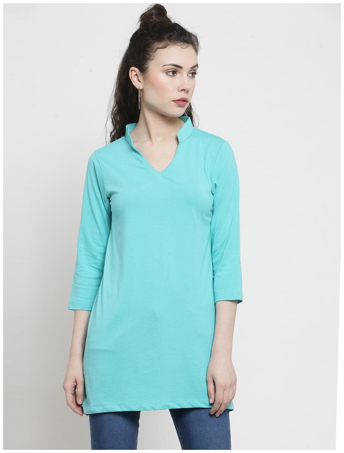 

Kalt Women s Mandarin Collar 3 4th Sleeves Cotton Blend Tunic