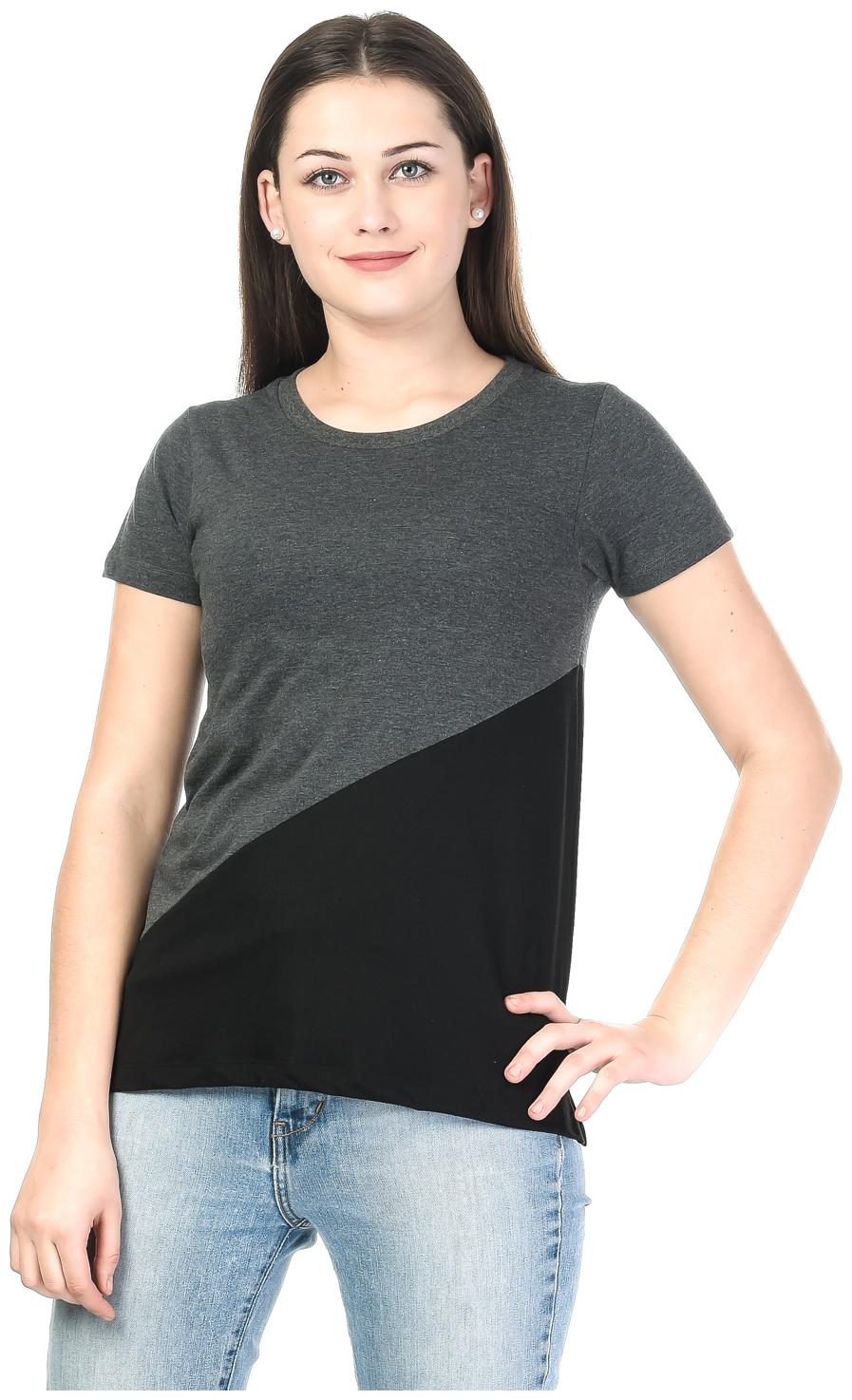

Kalt Women Black Regular fit Round neck Cotton Blended T shirt
