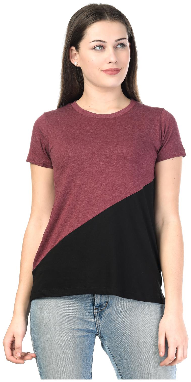 

Kalt Women Maroon Regular fit Round neck Cotton Blended T shirt