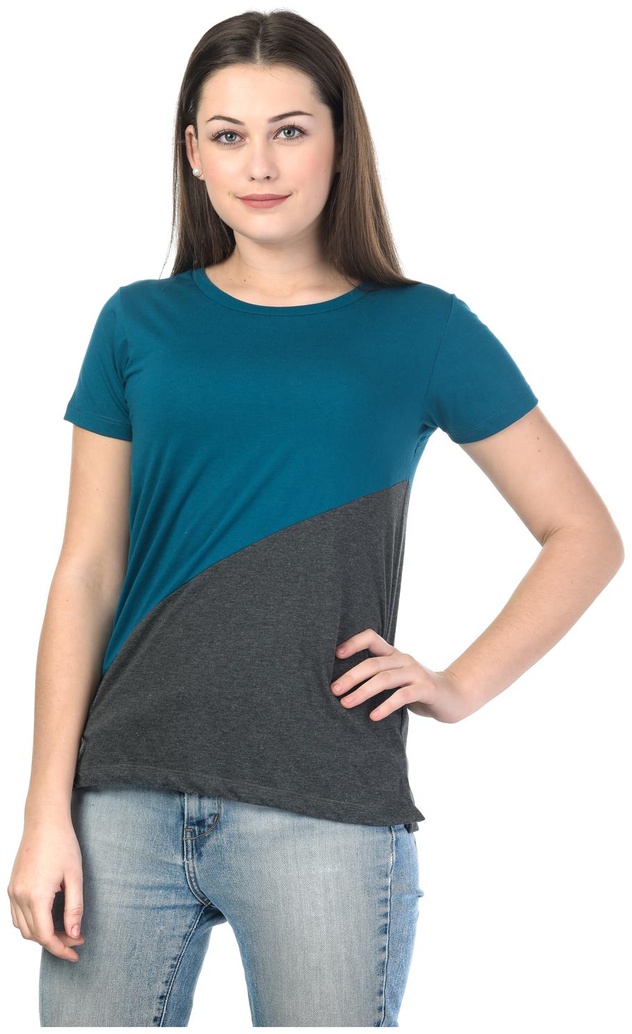 

Kalt Women Blue Regular fit Round neck Cotton Blended T shirt