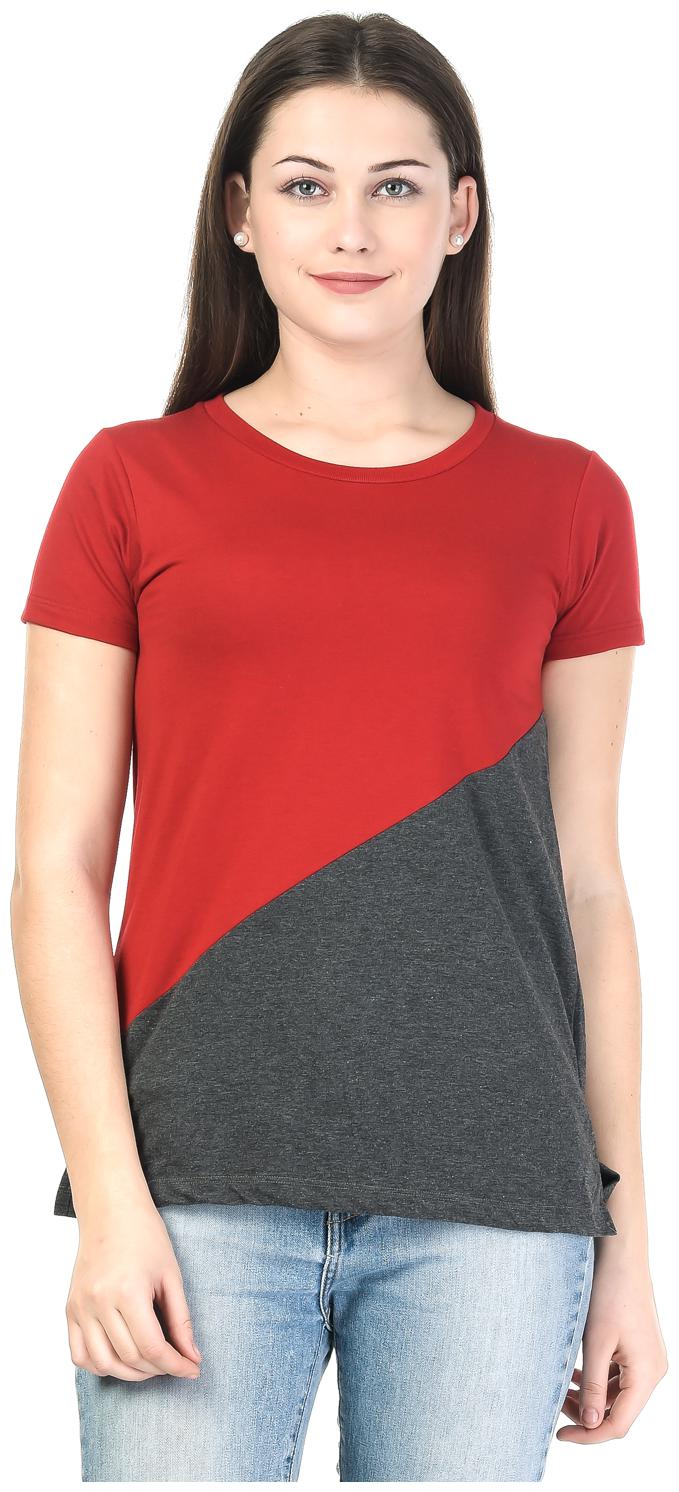 

Kalt Women Red Regular fit Round neck Cotton Blended T shirt