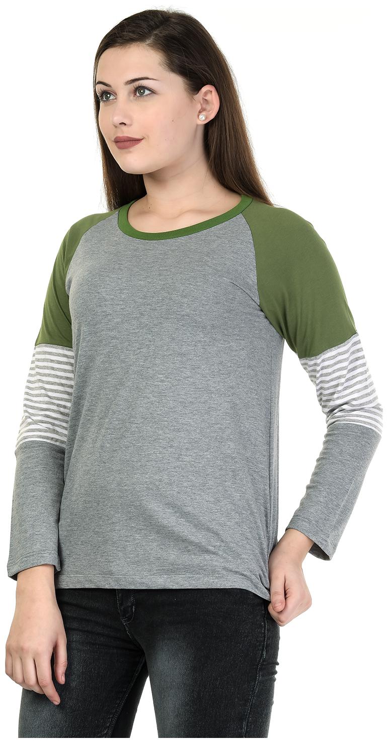 

Kalt Women Green Regular fit Round neck Cotton Blended T shirt