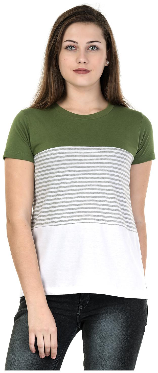 

Kalt Women Green Regular fit Round neck Cotton Blended T shirt