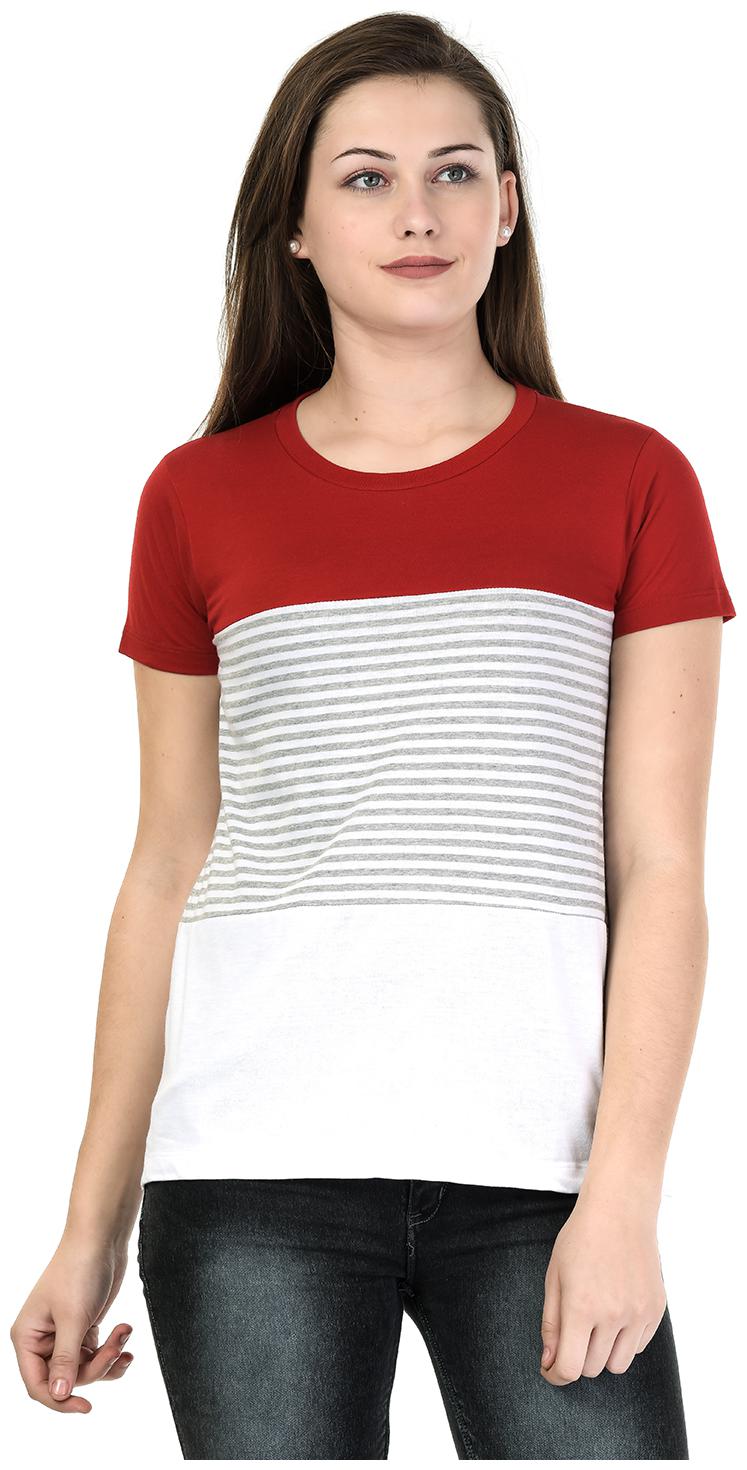 

Kalt Women Red Regular fit Round neck Cotton Blended T shirt