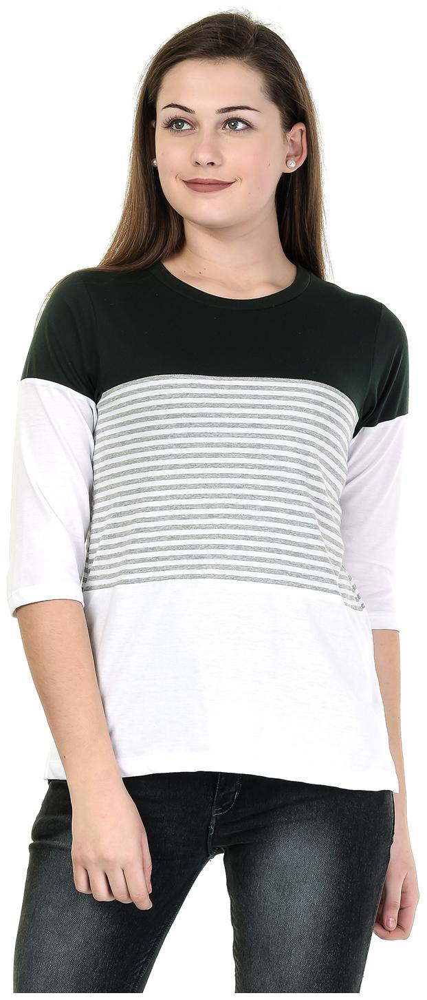 

Kalt Women Green Regular fit Round neck Cotton Blended T shirt