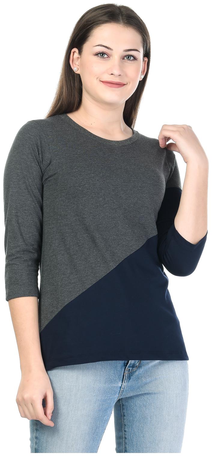 

Kalt Women Grey Regular fit Round neck Cotton Blended T shirt