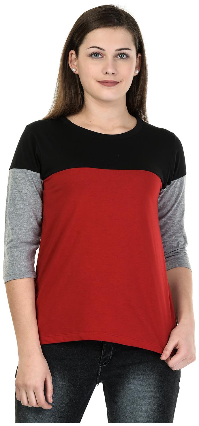 

Kalt Women Red Regular fit Round neck Cotton Blended T shirt