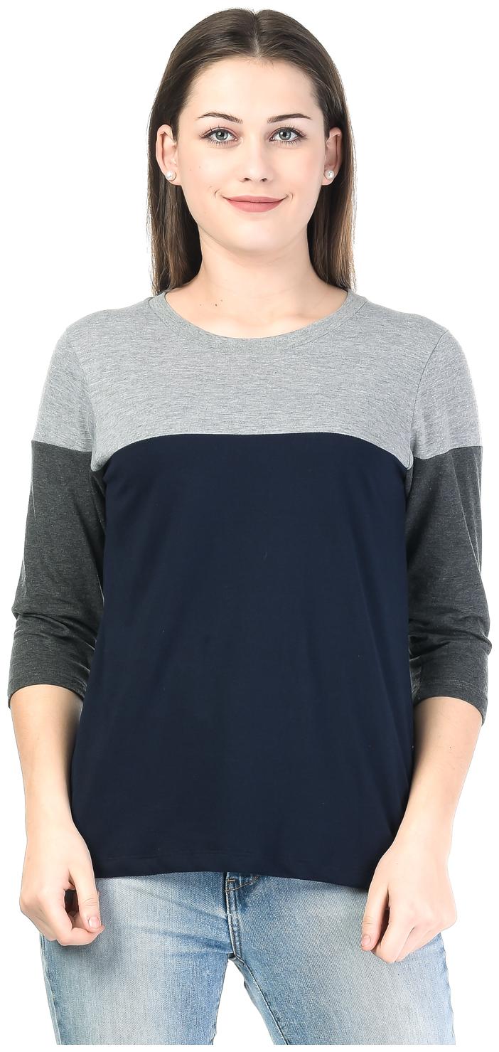 

Kalt Women Navy Regular fit Round neck Cotton Blended T shirt