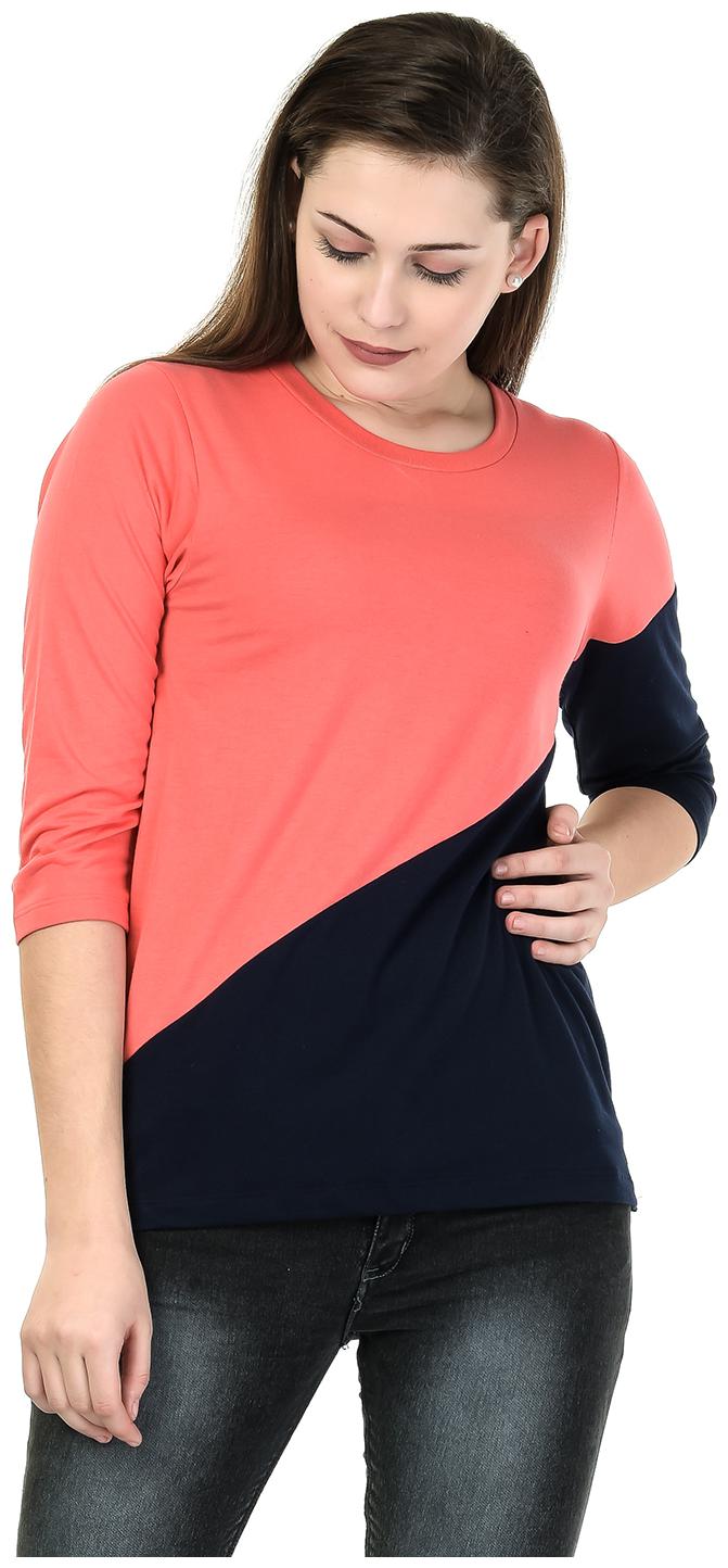 

Kalt Women Pink Regular fit Round neck Cotton Blended T shirt