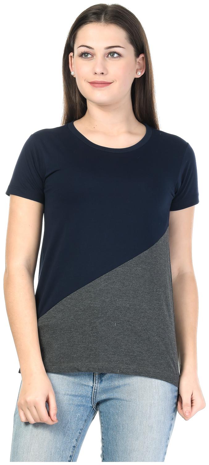 

Kalt Women Navy Regular fit Round neck Cotton Blended T shirt