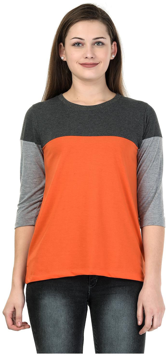 

Kalt Women Orange Regular fit Round neck Cotton Blended T shirt