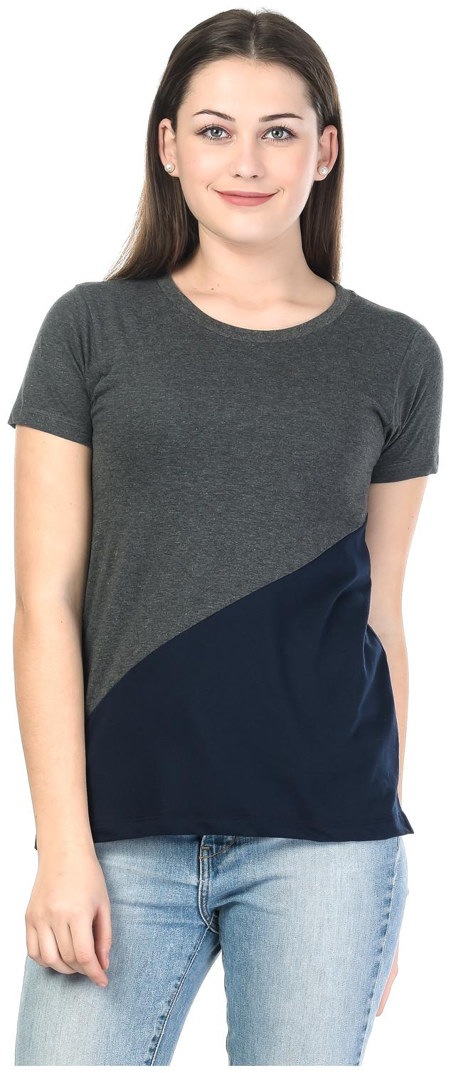 

Kalt Women Grey Regular fit Round neck Cotton Blended T shirt