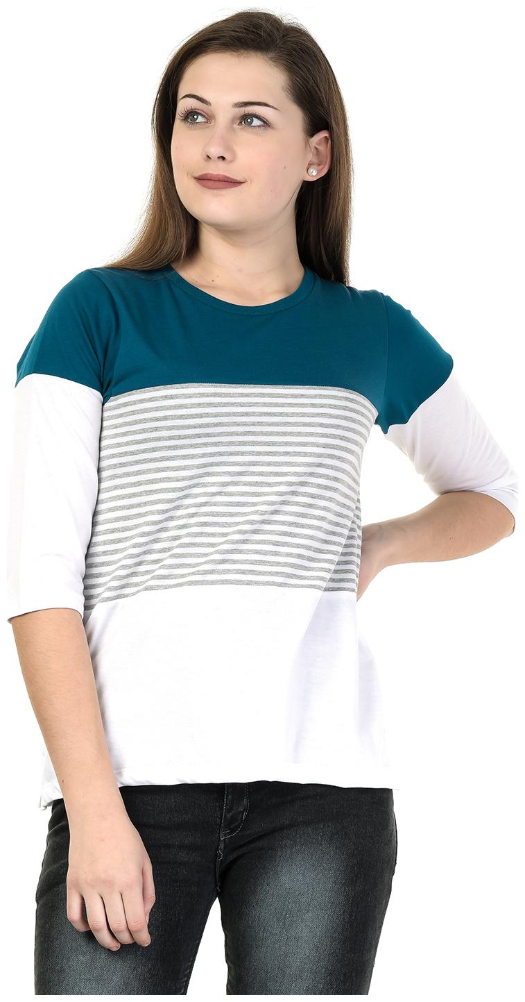 

Kalt Women Blue Regular fit Round neck Cotton Blended T shirt