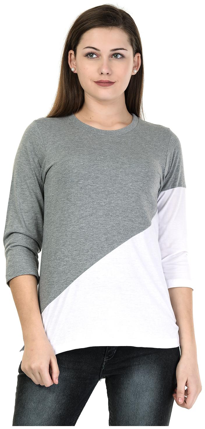 

Kalt Women White Regular fit Round neck Cotton Blended T shirt